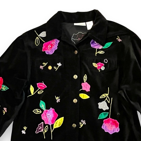 Susan Bristol Jackets & Blazers - Vintage Susan Bristol Jacket Black Velvet Embroidered Beaded Flowers Size Large